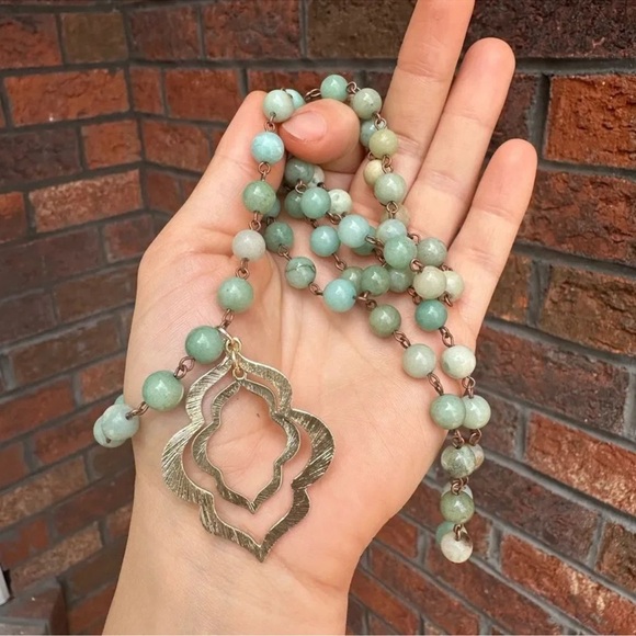 Anthropologie Amazonite Natural Stone Lotus Necklace - Picture 7 of 7
